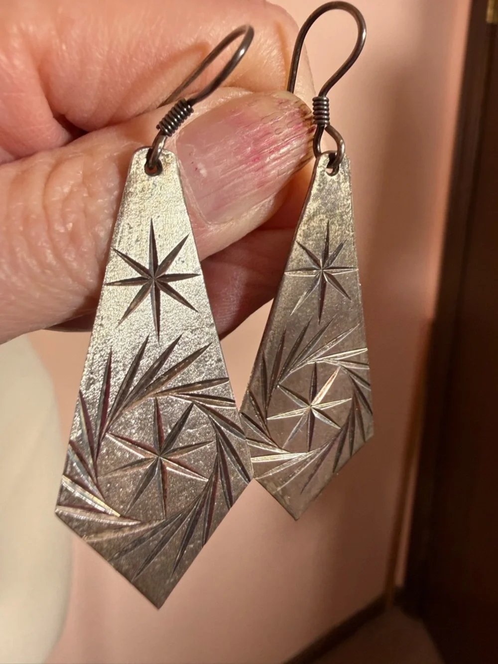 Vintage Taxco Sterling Silver modernist Star burst Long Oversized Earrings